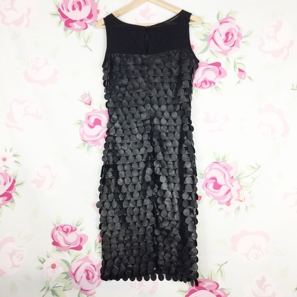 Petis Pois Black Faux Leather Mesh Tiered Layered Sheath Dress S - Picture 4 of 7